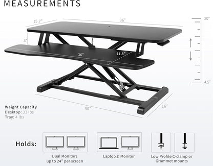 VIVO 26 inch Desk Converter, K Series, Height Adjustable Sit to Stand Riser, Dual Monitor and Laptop Workstation with Keyboard Tray, Black, DESK-V026KB