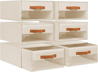 DIMJ Closet Organizers and Storage - Fabric Bins with Drawers for Closet Foldable Clothes Organizers with Clear Window, Stackable Storage Drawers Units for Bedroom, Living Room, 4-Pack, Grey