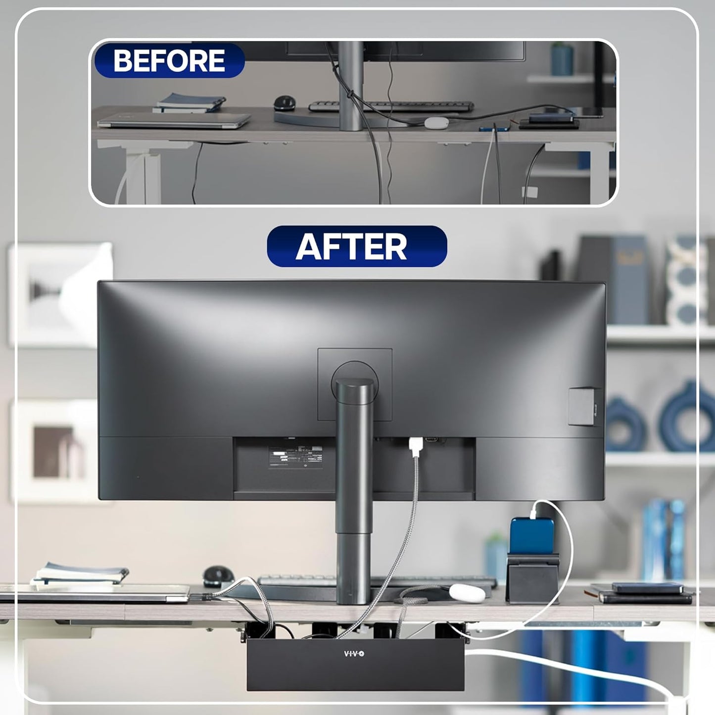 VIVO Flip-Open 16 inch Under Desk Cable Management Holder, Under Standing Desk Steel Cord and Power Strip Organizer, Black, Desk-ACCBM1