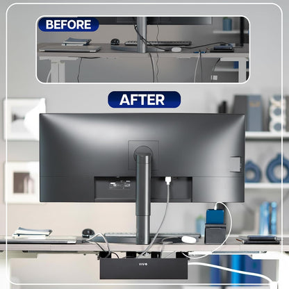 VIVO Flip-Open 16 inch Under Desk Cable Management Holder, Under Standing Desk Steel Cord and Power Strip Organizer, Black, Desk-ACCBM1