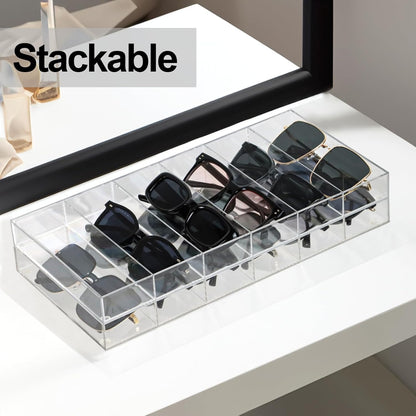 ZEXALOR Clear Drawer Organizer, 6 Sections Eyeglass Sunglasses Organizer Holder, Drawer Dividers Office Desk Tray Bathroom Makeup Jewelry Trays (14×7×1.2")