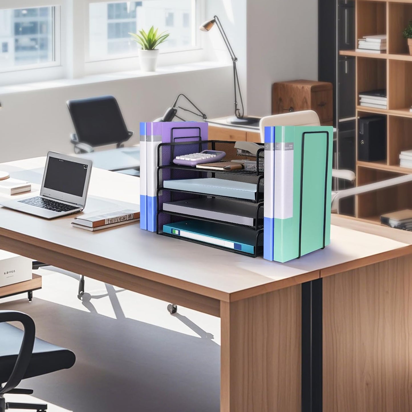 4 Tier Stackable Paper Tray Organizer for Desk, Office Desk Accessories, Paper Sorter Organizer for Letter/A4 Office File Folder Holder (Black, 16.1" x 13.2" x 10.12")