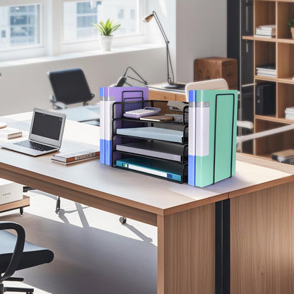 4 Tier Stackable Paper Tray Organizer for Desk, Office Desk Accessories, Paper Sorter Organizer for Letter/A4 Office File Folder Holder (Black, 16.1" x 13.2" x 10.12")