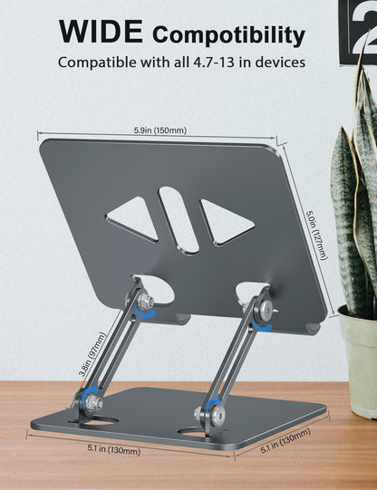 Aoviho Tablet Stand Holder for Desk, Adjustable Desktop Tablet Holder, Foldable Aluminum Tablet Mount for iPad pro 12.9, iPad Air Mini, Samsung Galaxy Tabs Z Fold Kindle Fire 4-12 inch Purple