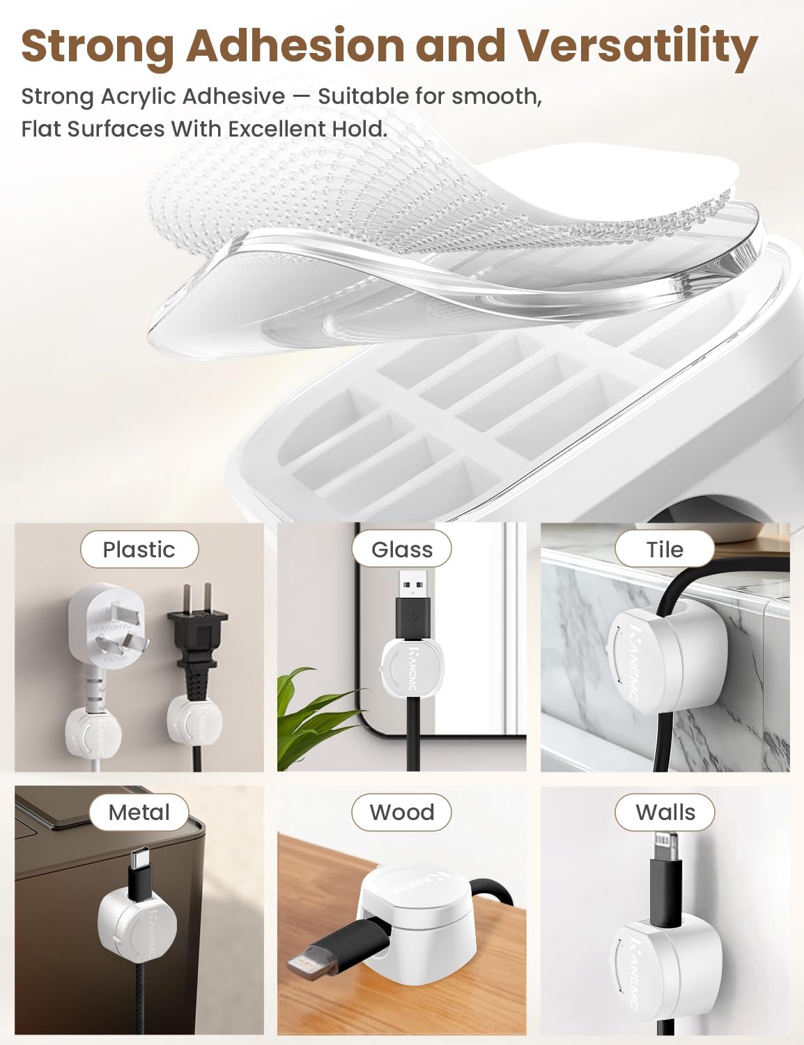 Kanemc Cable Clips Cord Holder for Desk, 360° Spin Magnetic Wire Organizer Self Adhesive Cord Management for Office Desks Cars Home Kitchen Electronic Accessory (White, 6 PCS)