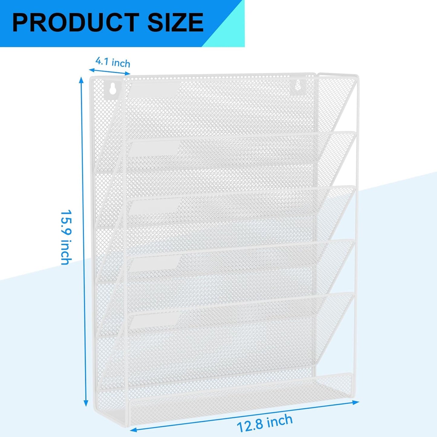 Wall File Organizer Holder Mesh Hanging Paper Document Holder,Vertical 6 Pocket Tier for Office Home, Black