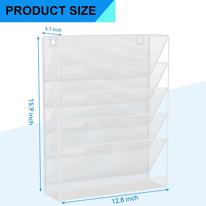 Wall File Organizer Holder Mesh Hanging Paper Document Holder,Vertical 6 Pocket Tier for Office Home, Black