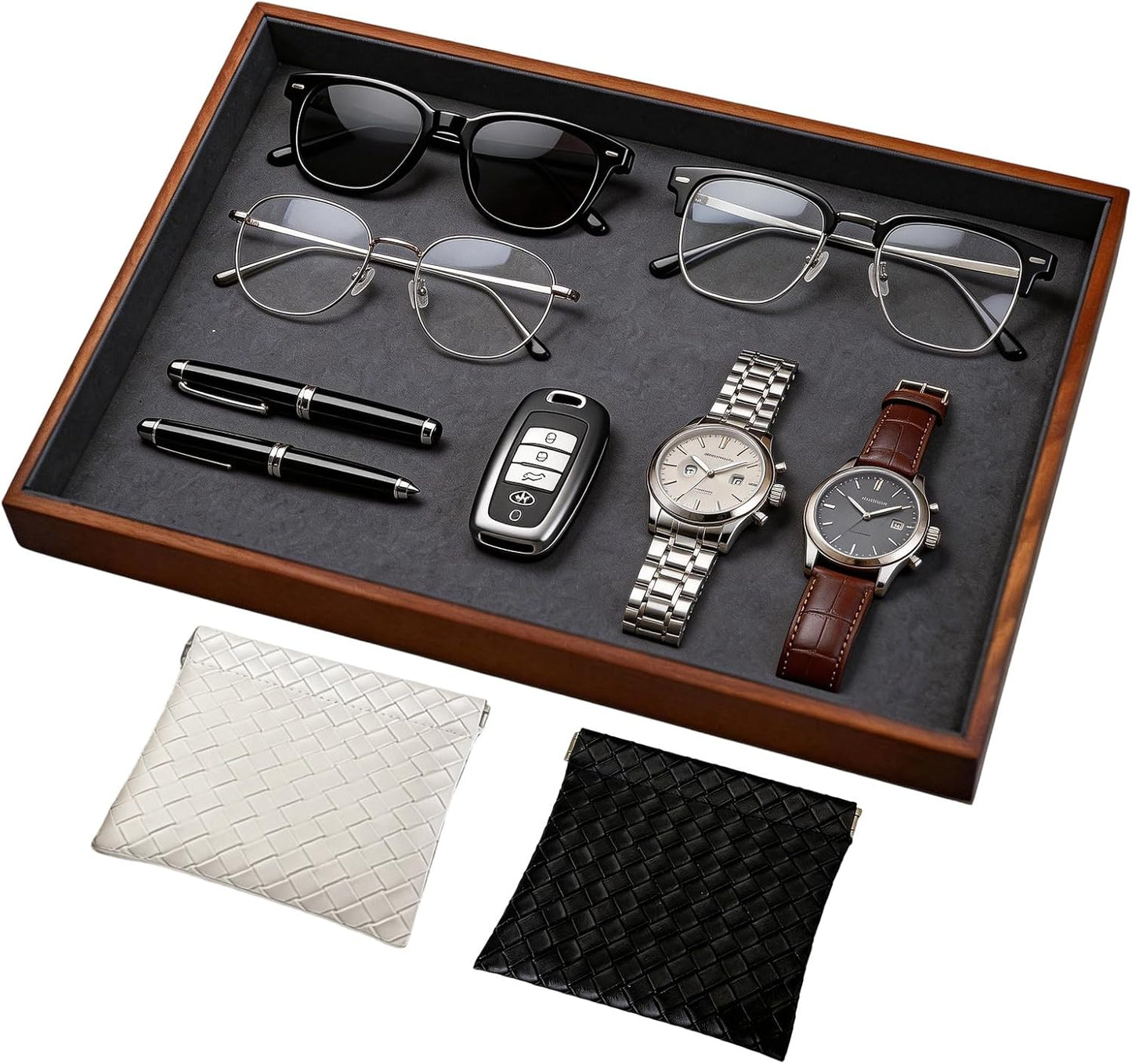 Large Solid Wood Jewelry Watch Tray, Velvet Jewelry Board Display Trays for Key Wallet Ring，Stackable Wooden Jewelry Drawer Organizer Showcase Jewelry Holder(Royal Blue)