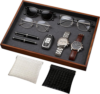 Large Solid Wood Jewelry Watch Tray, Velvet Jewelry Board Display Trays for Key Wallet Ring，Stackable Wooden Jewelry Drawer Organizer Showcase Jewelry Holder(Royal Blue)