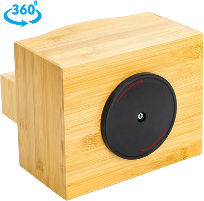 DEAYOU Bamboo Rotating Remote Caddy, 360 Degree Spinning Remote Control Holder, 5 Compartment Revolving Nightstand Bedside Table Organizer for Controller, Pen, Phone, Mail, Calculator, Office