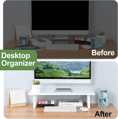 TEAMIX 24 inch Monitor Stand Riser, Black Wood & Steel Computer Monitor Stand with Storage, Laptop, PC, Printer Stand Riser for Desktop Office Desk Organizers