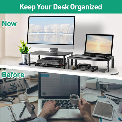 Zimilar 2 Pack Monitor Stands, 3 Height Adjustable Riser for Laptop, Printer, iMac, PC, Premium Metal Stand for 2 Monitors