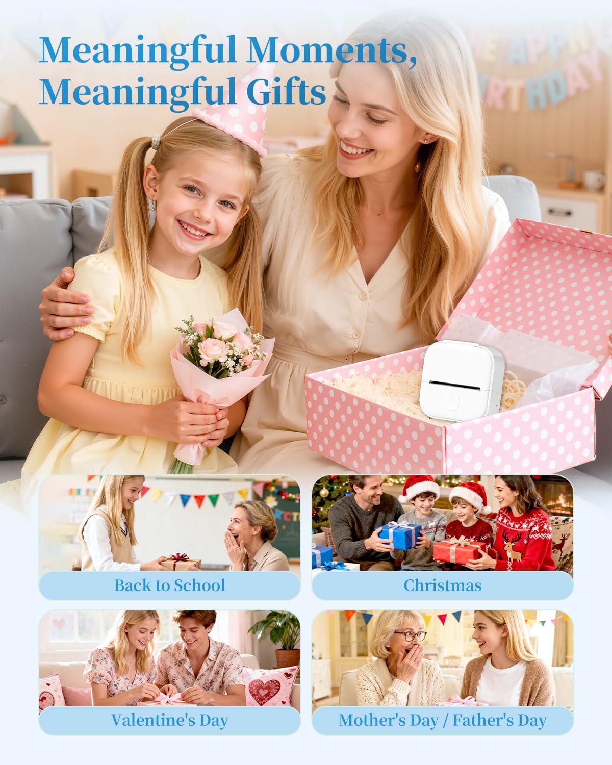 Memoking Sticker Maker - T02 Mini Sticker Printer Wireless Inkless Label Maker Portable Thermal Printer for Student Birthday Gift, Impresora Portátil for Note, DIY, Compatible with iOS & Android, Pink