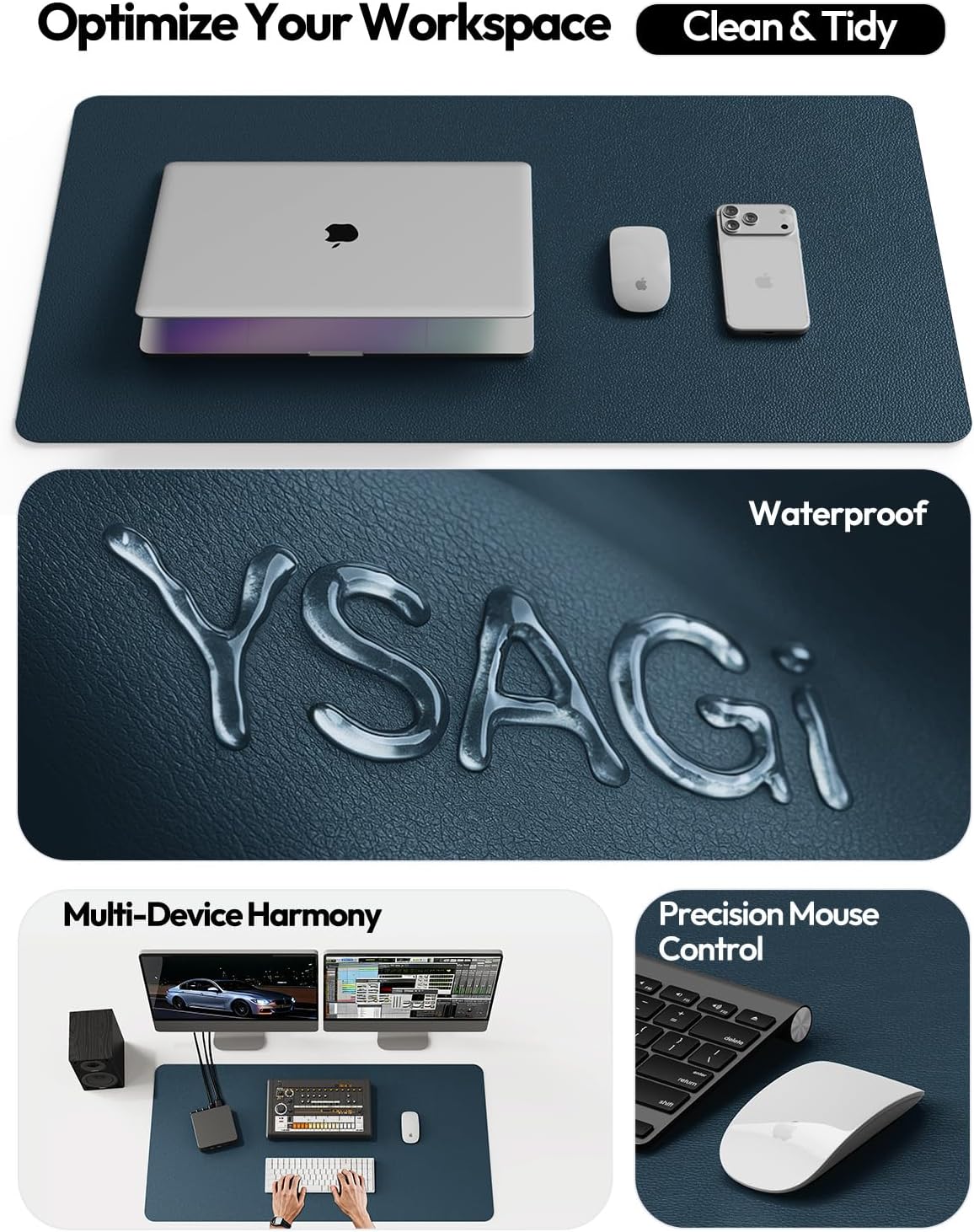 YSAGi Leather Desk Protector, Office Mat, Large Mouse Mat, Non-Slip PU Leather Blotter, Laptop Pad, Waterproof Writing Pad for Office and Home (Light Pink, 23.6" x 13.8") - Colors B