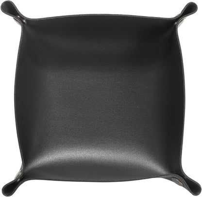 HARFINGTON PU Leather Valet Tray Unisex Folding Small Catchall Tray Portable Entryway Table Tray Nightstand Bedside Desk Tray for Key Wallet Watch Coin Jewelry Dice, Gray