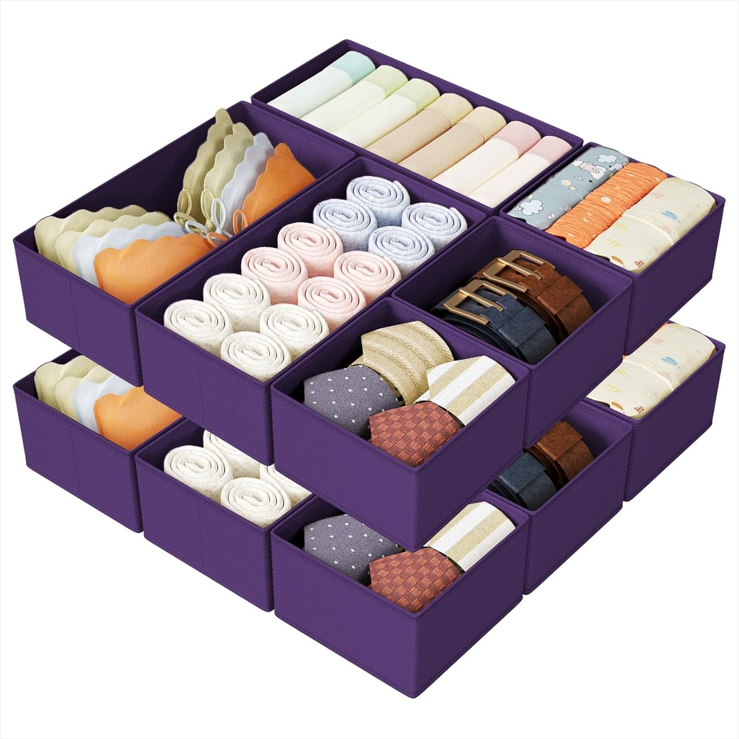 DIMJ Drawer Organizers Clothes, Dresser Organizer Bins for Baby Clothes,Underwear and Sock, Fabric Closet Organization and Storage Boxs, Drawer Dividers for Nursery, Clothing, Tie - 4 Pack, Beige