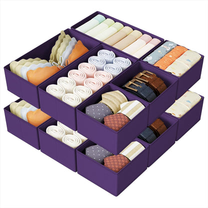 DIMJ Drawer Organizers Clothes, Dresser Organizer Bins for Baby Clothes,Underwear and Sock, Fabric Closet Organization and Storage Boxs, Drawer Dividers for Nursery, Clothing, Tie - 4 Pack, Beige