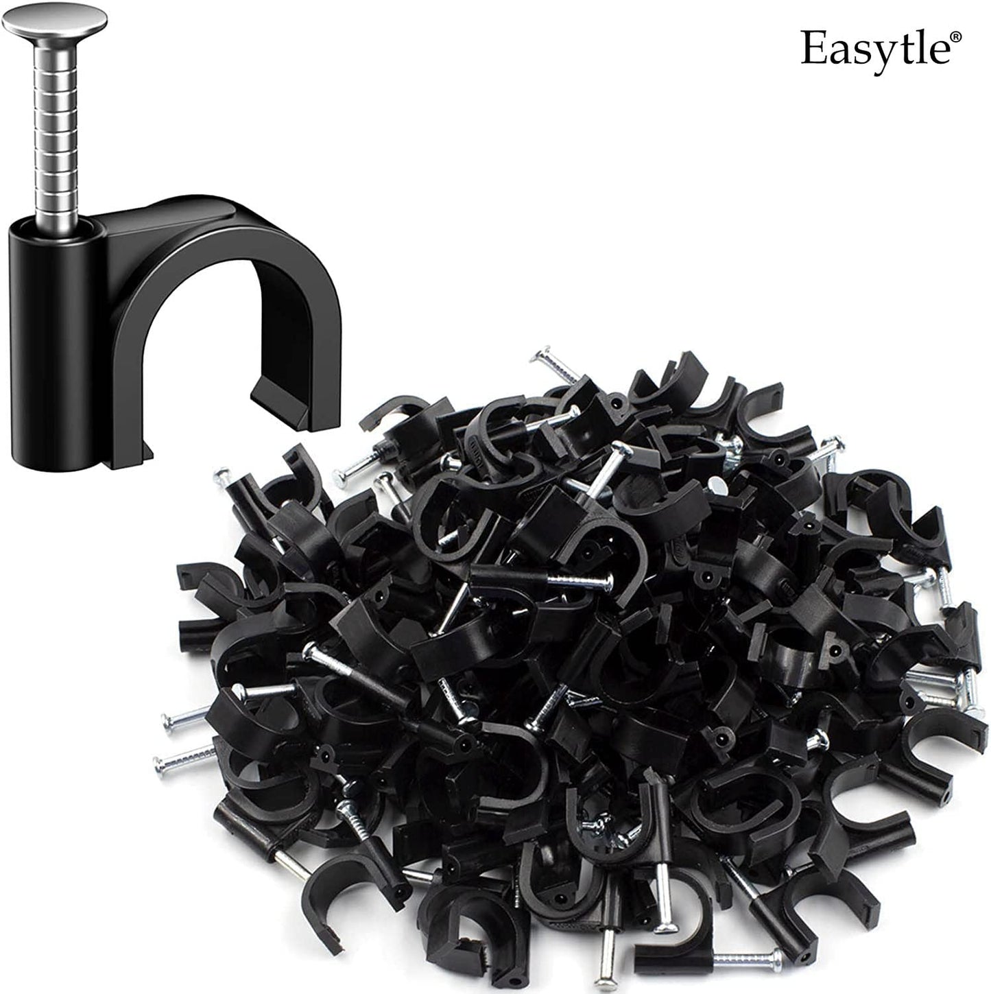 Easytle Plastic Cable Clamps Nail in Cable Clips 100 Pcs 10mm Cable Wire Clips Cable Tacks Coax Cable Clips Speaker Wire Clips Cable Nails for Cords Ethernet Cable Clips Black RG6 RG59 CAT6 RJ45