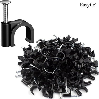 Easytle Plastic Cable Clamps Nail in Cable Clips 100 Pcs 10mm Cable Wire Clips Cable Tacks Coax Cable Clips Speaker Wire Clips Cable Nails for Cords Ethernet Cable Clips Black RG6 RG59 CAT6 RJ45
