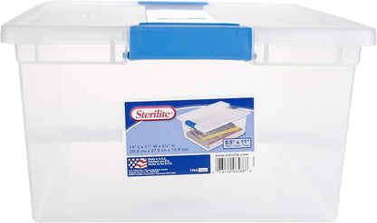 Sterilite 12-Pack Clip Box, Stackable Clear Plastic Bins with Latching Lids, Large - Writing, Arts or Crafts Supplies Storage Containers for Home, Office, Classroom and Workshop Organization