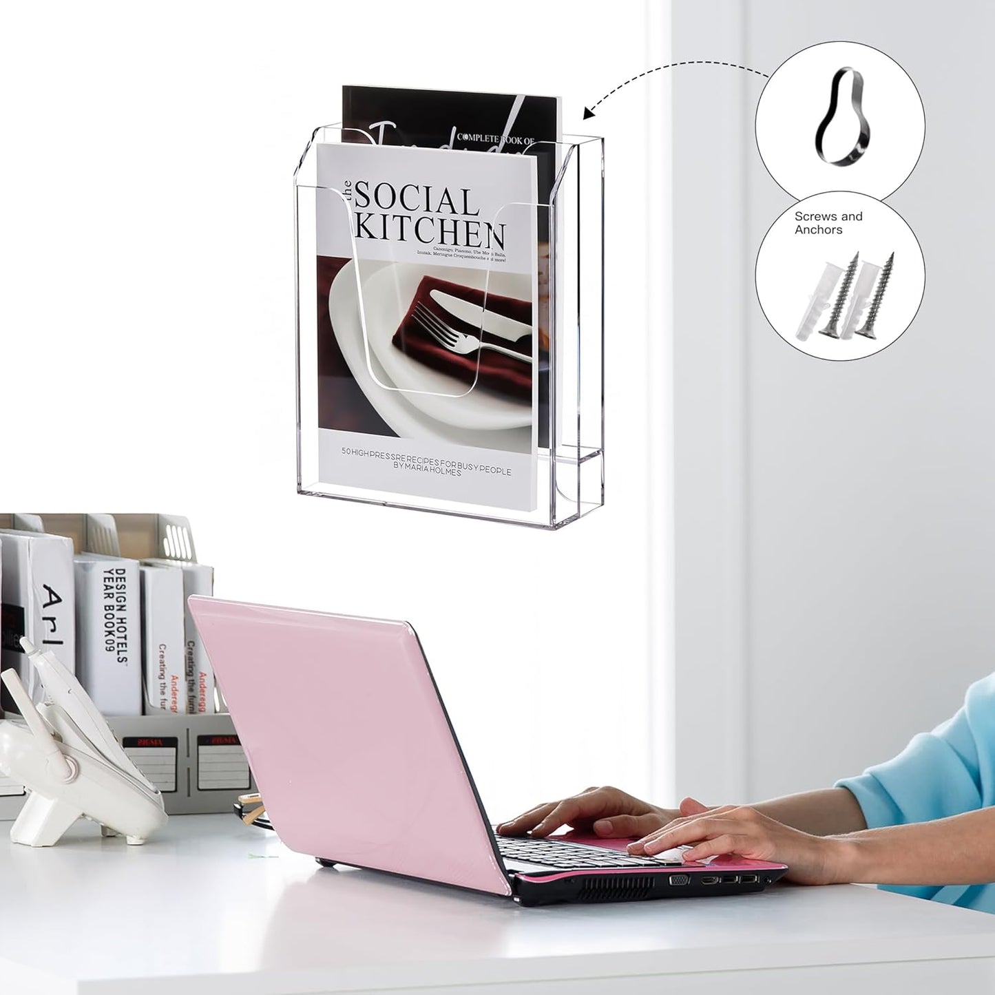 YUXUN Acrylic File Folder Holder, Vertical File Storage, Clear Desktop Organizer, 2 Pockets