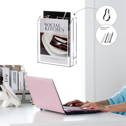 YUXUN Acrylic File Folder Holder, Vertical File Storage, Clear Desktop Organizer, 2 Pockets