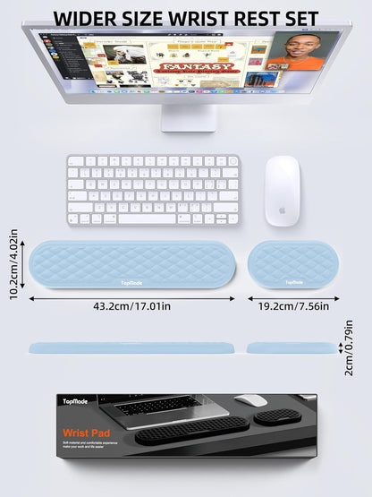 TopMade Upgraded Wider Wrist Rest Set, Soft Memory Foam Keyboard Hand Rest Pad, Computer Ergonomic Keyboard Mouse Wrist Support for Typing Pain Relief, Comfort for Office, Gaming, Study, Black