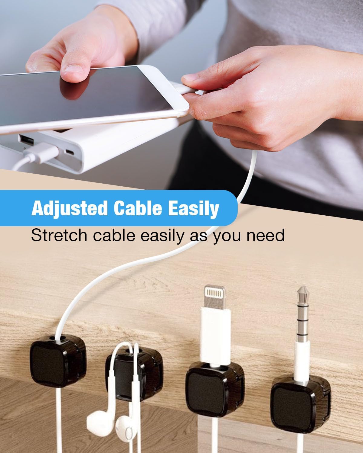 8 Pack Magnetic Cable Clips, Adjustable Magnetic Cord Organizer, Adhesive Magnetic Cord Holder for Desk, Home, Office, Car, Nightstand