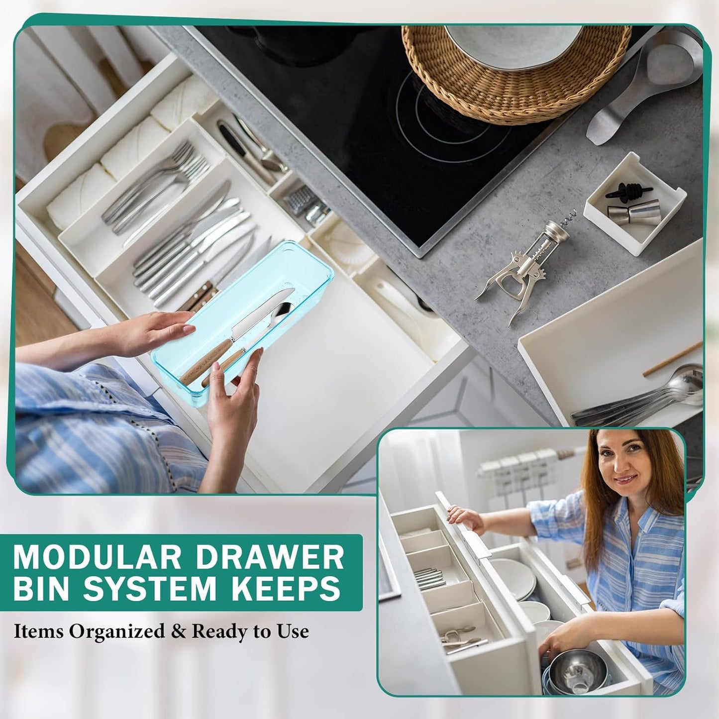 Maitys 12 Pcs Clear Drawer Organizer 9 x 3 x 2 Inches Plastic Rectangle Trays Makeup Vanity Storage Bins and Kitchen Drawers Dividers for Office Desk Silverware Kitchen Utensils(Clear)