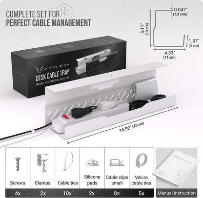 Under Desk Cable Management Tray no Drill – Wire Management - Cord Organizer – Huge Load Capacity – Under Desk Cable Tray no Drill (Black, 2 Pieces Set)