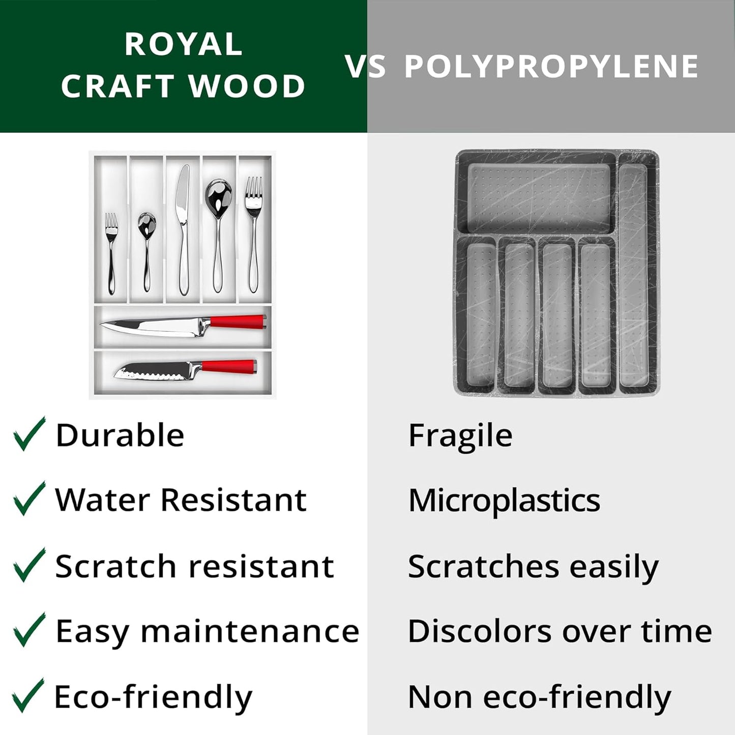 ROYAL CRAFT WOOD Luxury Bamboo Kitchen Drawer Organizer - Silverware Organizer, Utensil Holder & Cutlery Tray Drawer Dividers for Flatware (9 Slot, Natural)