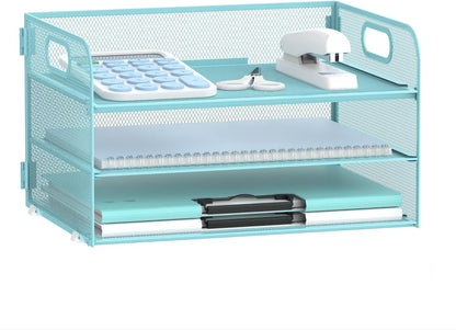 Supeasy 3 Tier Paper Organizer with Handle, Mesh Desk Organizer Letter Tray, Paper Tray File Organizer for A4 File Folder, Black