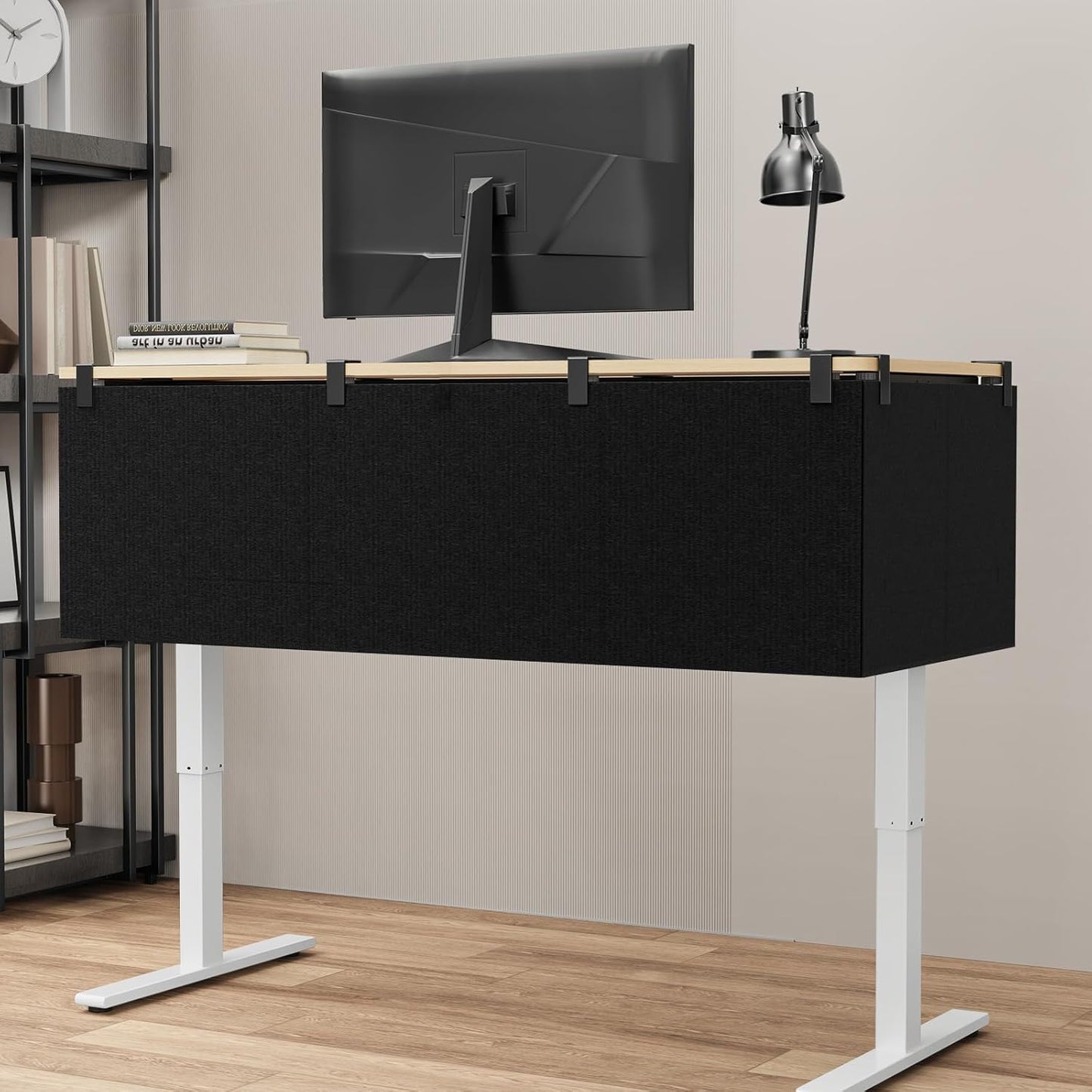 No Drill Under Desk Cable Management and Privacy Panel 2 in 1 | Modesty Panel with Cord Organizer |Felt Standing Desk Back Skirt for Office,Home(47.2")