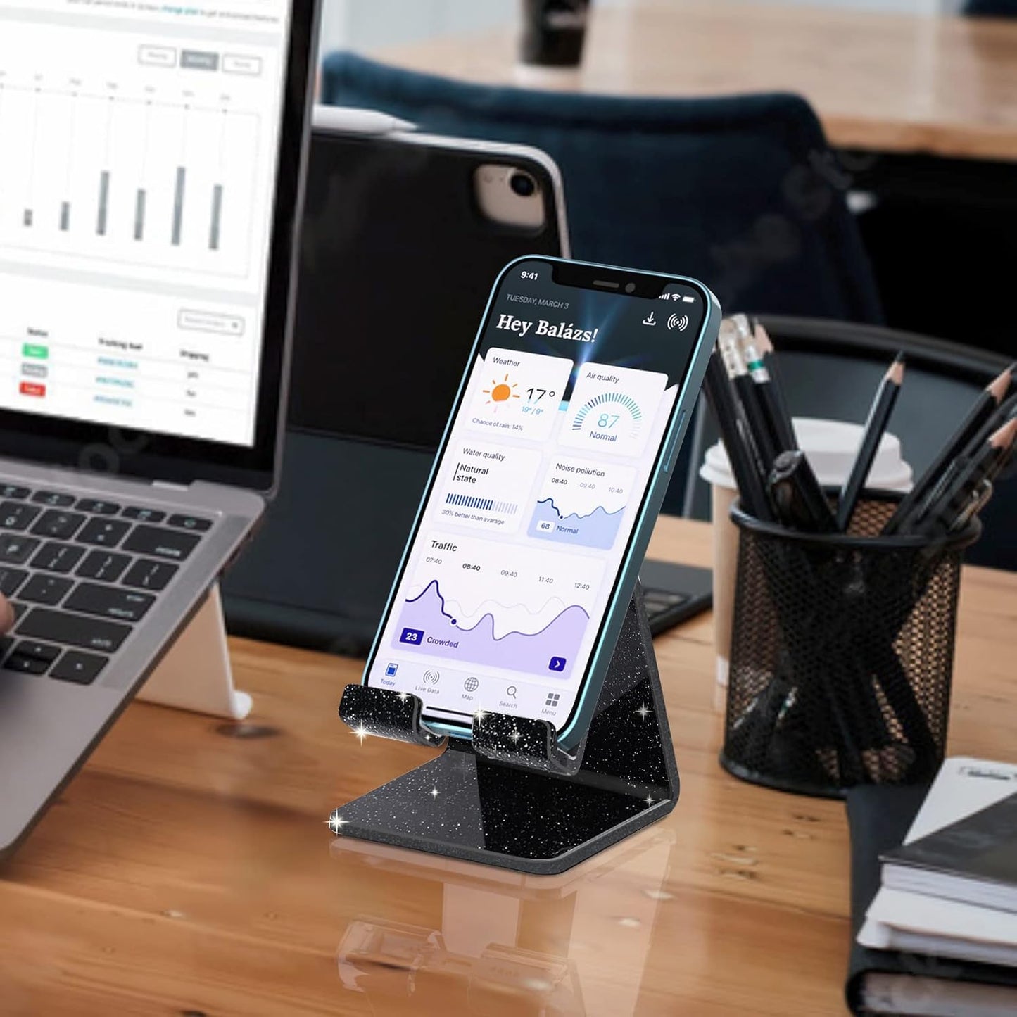 Crpich Acrylic Cell Phone Stand, Portable Clear Phone Stand for Desk, Compatible with Phone16 15 14 13 Pro Max Mini 12 11 Plus SE, Switch, Android Smartphone, Pad, Tablet, Desk Accessories