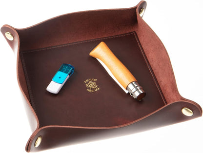 USA Handmade Premium Leather Valet Tray, Folds Flat! Dice Rolling Basket and Organizer with Brass Snaps - Reinforced Base - for Keys, Jewelry, Coin, EDC, Watch Storage Caddy - Black XLarge