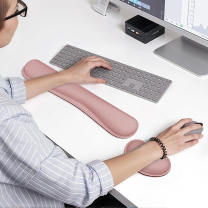 Wrist Rest for Computer Keyboard and Mouse, Ergonomic Design Wrist Support Pad for Keyboard, Soft Memory Foam Desk Pads Support Hand and Arm Easy Typing Pain Relief, 2 Piece Pad, Cream Pink