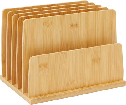 Bamboo Wooden Mail Holder, File Sorter for Letter and Folder Document Storage, Envelope Organizer with 5 Slots for Office Desk, Countertop, Home Organization (10x7 in)