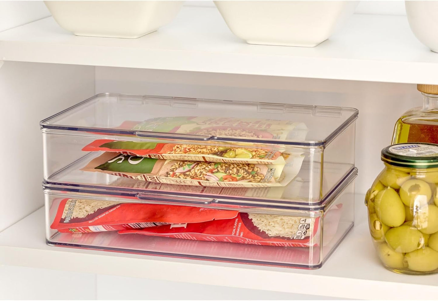 iDesign Kitchen Binz BPA-Free Plastic Stackable Organizer Box with Lid - 7.26" x 10.75" x 2.37", Clear