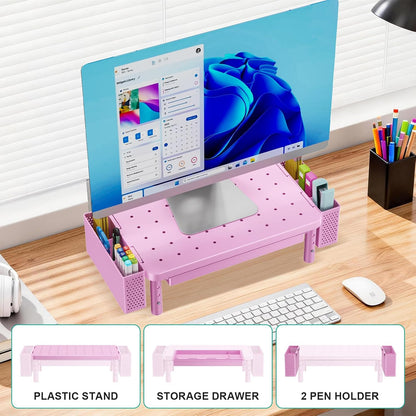 WALI Computer Monitor Stand with Storage, Desk Monitor Riser 3 Height Adjustable, Laptop Riser with Airflow Vents, Desk Organizer for Computer, Laptop, Printer (PTT002-B), 1 Pack, Black