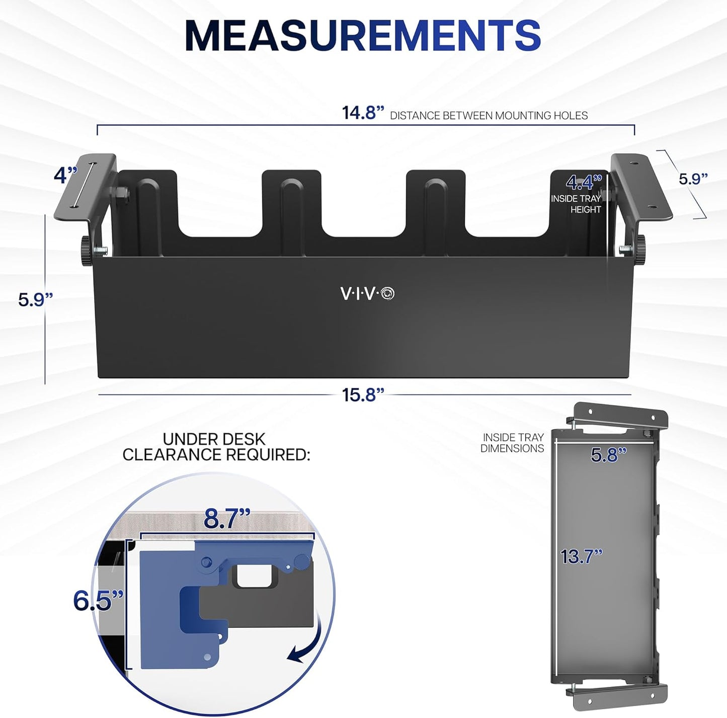 VIVO Flip-Open 16 inch Under Desk Cable Management Holder, Under Standing Desk Steel Cord and Power Strip Organizer, Black, Desk-ACCBM1