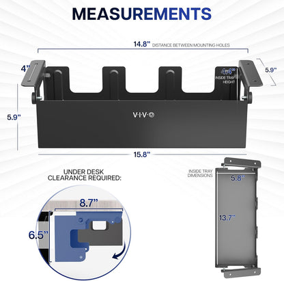 VIVO Flip-Open 16 inch Under Desk Cable Management Holder, Under Standing Desk Steel Cord and Power Strip Organizer, Black, Desk-ACCBM1