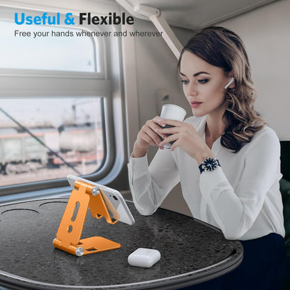 OMOTON Foldable Cell Phone Stand, C4 Portable Aluminum Phone Holder, Adjustable Phone Dock Cradle Compatible with iPhone 17/16/15 Pro Max Air, Samsung Galaxy, Small Tablets, All Smart Phones, Silver