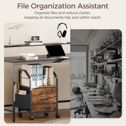 MAHANCRIS Small File Cabinet, Rolling Filing Cabinet for Under Desk with Divider, Single Non-Woven Fabric Drawer File Organizer for A4/Letter Size Documents, Under Desk Storage, Rustic Brown FCHR3001