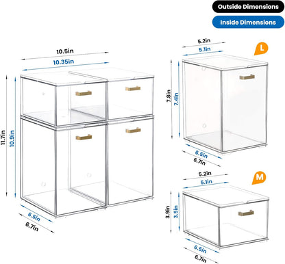LALOBLUE Set of 5 Stackable Storage Drawers, Clear Acrylic Organizer Bins for Beauty Supplies, Perfect for Makeup Vanity, Undersink, Kitchen, Cabinet,Pantry Organization and Storage