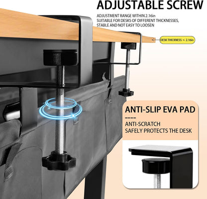 Under Desk Cable Management Tray No Drill, 36" Clamp Mount Under Desk Cord Organizer for Standing Desk Cable Management, Fabric Cord Organizer Fabric for Office Home, Black