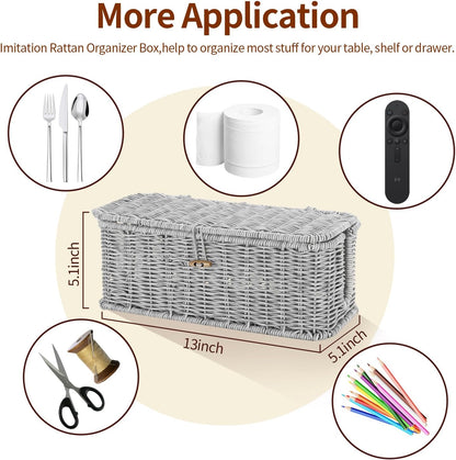 Cable Management Box, Desk Handwoven Rattan Cord Hider Cable Organizer Box With Lid Button Lock, Power Strip Cover Wicker Decorative Basket, Floor Wire Hiding Extension Cord Box (dark brown)