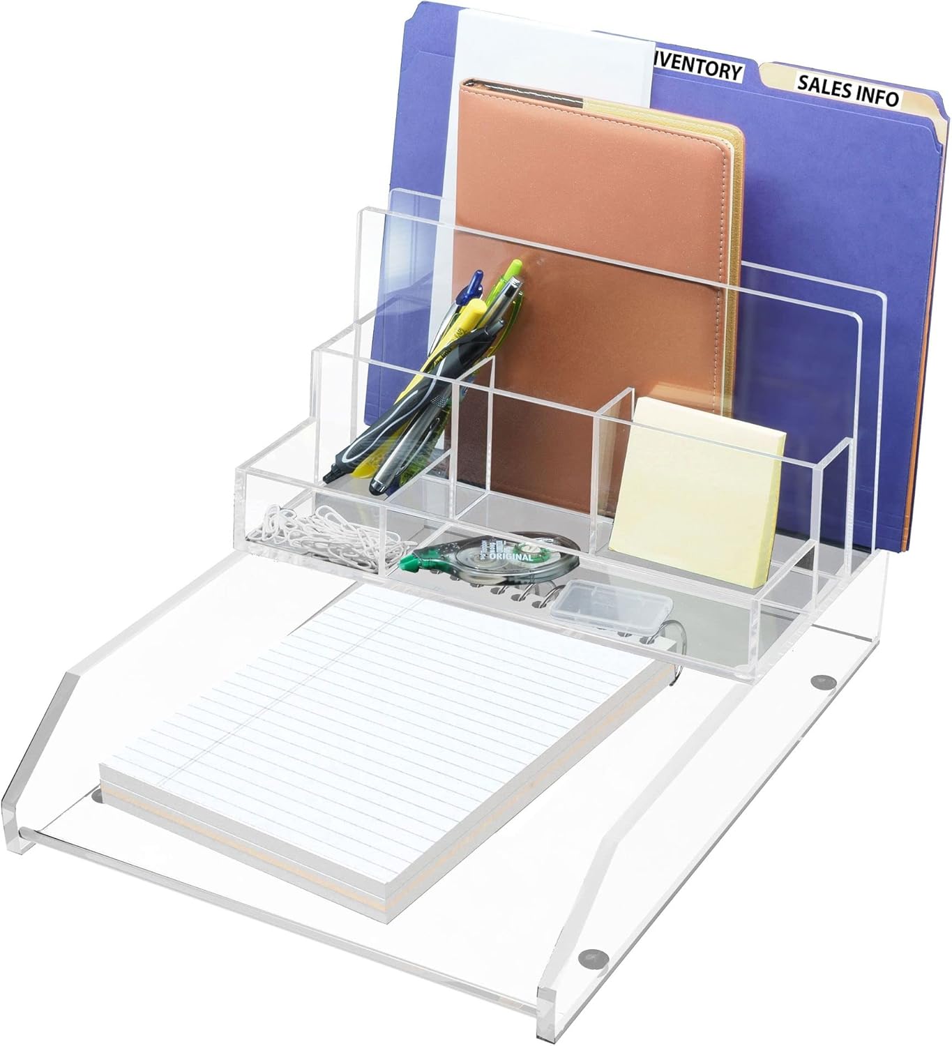 Kantek Clear Acrylic File Sorter/Desk Organizer, Multiple compartments, 2 Large File Sections, 10.5" x 7.5" x 6.7", Fits on any 10.5" Tray, Office Organizer, Desk Accessory