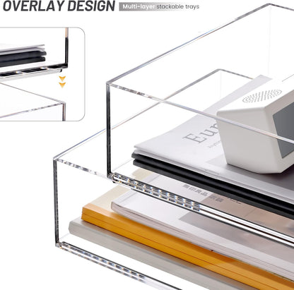 HeZone Paper Organizer Letter Tray, Clear Acrylic Paper Tray, School Teacher Office Supplies Organization, Stackable Desk File Organizer, Classroom Decor and Accessories-2 Pack…