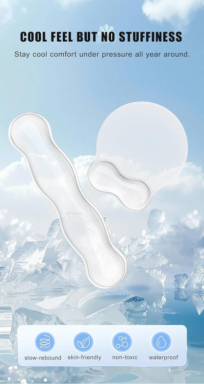Mouse Pad with Wrist Rest, Soft Cloud Gel Keyboard Mouse Pad Set with Hand Wrist Support, Cute Non Slip Office Desk Accessories for Comfort/Pain Relief/PC Gaming/Computer/Laptop, (Clear Cloud)