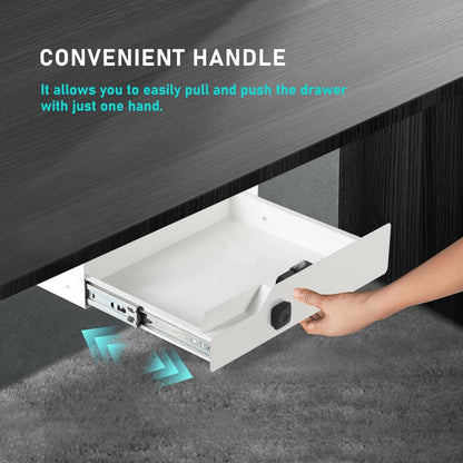 Under Desk Drawer Storage with Lock, Metal Undermount Table Drawer, Ball Bearing Slides Out Tray Organizer for Paper, Pencil, and Laptop 16"x11.8"x3.6", White